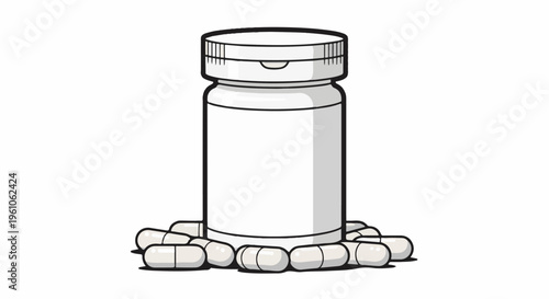 Pill bottle with numerous capsules scattered around its base