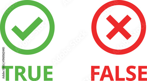 Green checkmark and red cross symbols indicate correct and incorrect choices for testing.