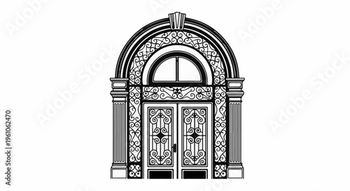 Ornate archway with double doors and decorative ironwork