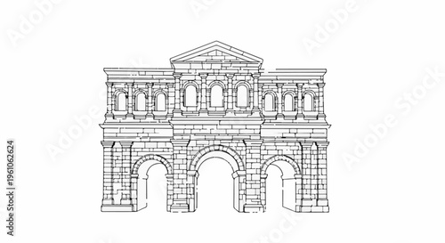 Ornate Roman triumphal arch with multiple arches and architectural details