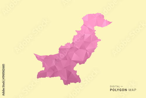 Pakistan Map - Low poly polygon map design in soft pink pastel gradient on beige background, modern minimal geometric style, clean digital vector illustration.