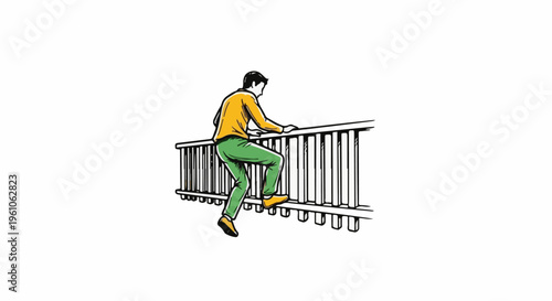 Person climbing over a railing