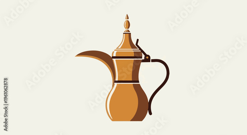 Ornate, traditional copper coffee pot with a spout and handle