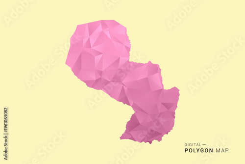 Paraguay Map - Low poly polygon map design in soft pink pastel gradient on beige background, modern minimal geometric style, clean digital vector illustration.