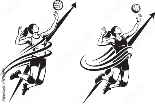 Volleyball player in action serving the ball with dynamic movement