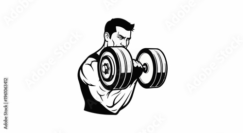 Muscular man lifting a heavy dumbbell