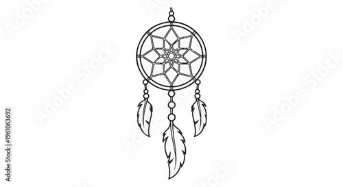 Ornate dream catcher with feathers and beads, hand-drawn sketch