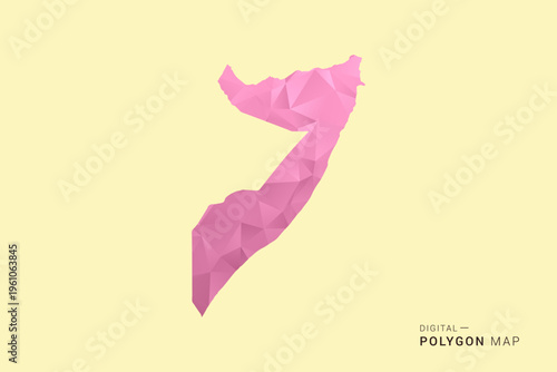 Somalia Map - Low poly polygon map design in soft pink pastel gradient on beige background, modern minimal geometric style, clean digital vector illustration.