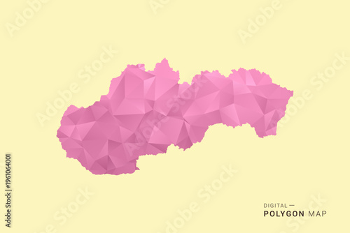 Slovakia Map - Low poly polygon map design in soft pink pastel gradient on beige background, modern minimal geometric style, clean digital vector illustration.