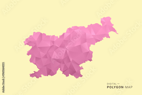 Slovenia Map - Low poly polygon map design in soft pink pastel gradient on beige background, modern minimal geometric style, clean digital vector illustration.
