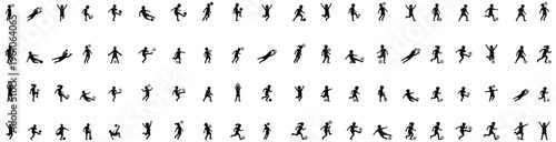 Children Playing Soccer Football Silhouette Collection Dribbling Kicking Running Goalkeeper Vector Icons