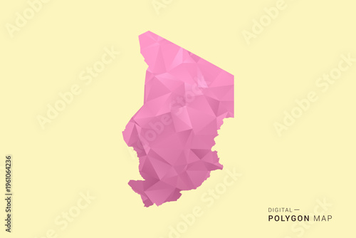 Chad Map - Low poly polygon map design in soft pink pastel gradient on beige background, modern minimal geometric style, clean digital vector illustration.