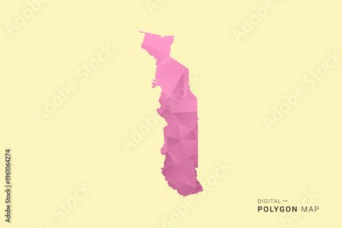 Togo Map - Low poly polygon map design in soft pink pastel gradient on beige background, modern minimal geometric style, clean digital vector illustration.