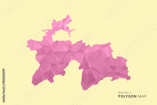 Tajikistan Map - Low poly polygon map design in soft pink pastel gradient on beige background, modern minimal geometric style, clean digital vector illustration.