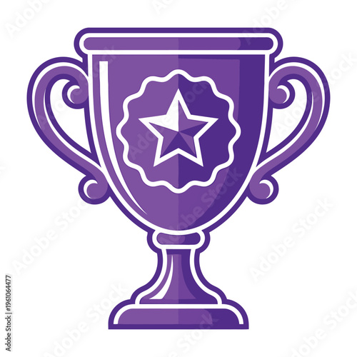 Bild auf Leinwand Purple trophy cup with star emblem on white background symbolizing achievement