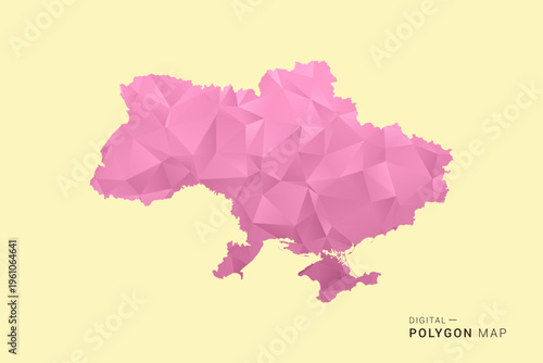 Ukraine Map - Low poly polygon map design in soft pink pastel gradient on beige background, modern minimal geometric style, clean digital vector illustration.