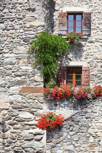 Facade in the medieval village of Yvoire, France