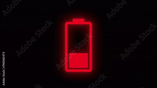 A glowing red, low battery indicator icon is displayed on a black background