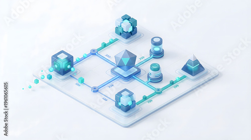 Isometric Network Connection Concept - Data Flow