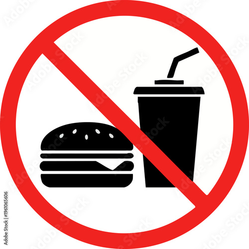 No food or drink sign icon with burger and soda silhouettes