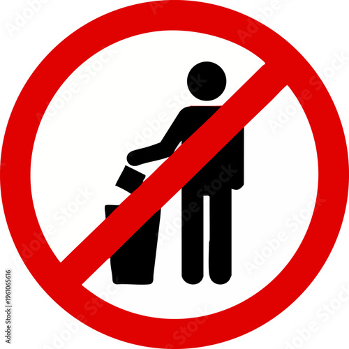 No Littering Prohibition Sign Icon with Silhouette
