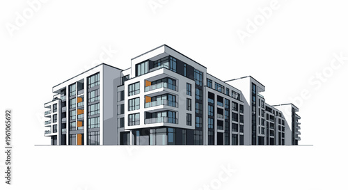 Modern apartment building with balconies and large windows