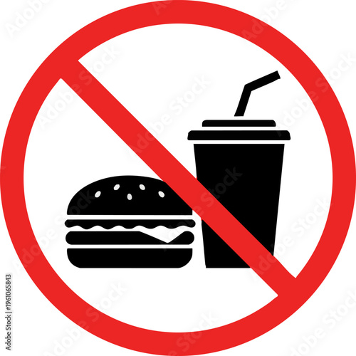 No Eating or Drinking Prohibition Sign Icon on White Background