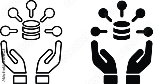 Cloud Data Storage Protection Icon Set, Secure Database Technology Illustration, Cyber Security Concept