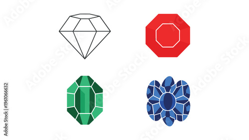 Geometric shapes represented as colored polyhedrons and origami style figures