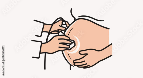 Medical professional performs ultrasound scan on pregnant abdomen