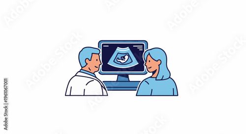 Medical professional shows ultrasound image of fetus to patient