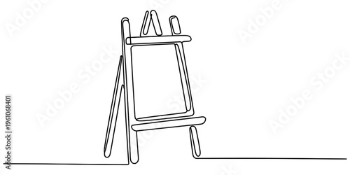 Minimalist continuous line drawing of an artist easel with a blank canvas on a white background Vector, illustration