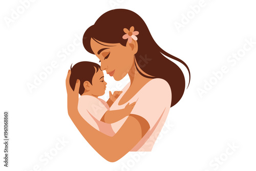 Mother holding baby with love and tenderness, gentle embrace, caring parent, maternal bond, heartwarming moment