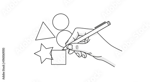 Hand drawing shapes with pencil.