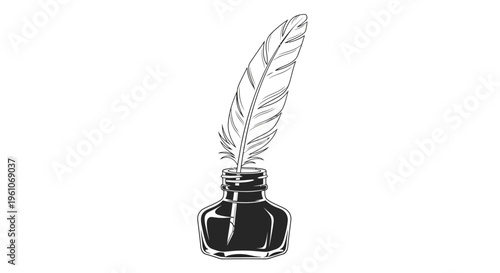 Inkwell with a single feather quill.