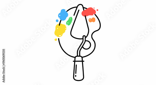 Colorful paintbrush with creative art supplies.