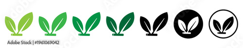Minimalist green Plant icon set representing nature and environmental themes Vector illustration