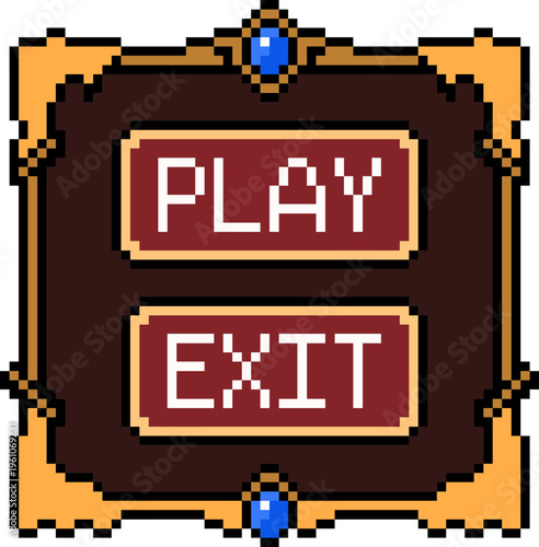 Fantasy Game Menu Start Exit Button UI Pixel Art