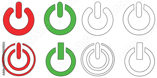 Hand-drawn cartoon and doodle set of power on off buttons on a white background.