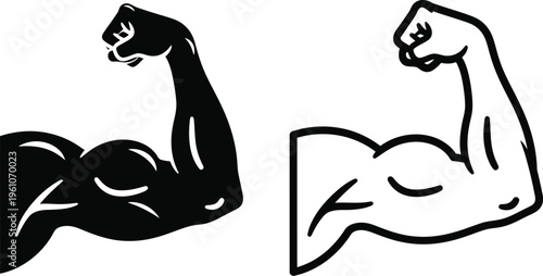 Biceps muscle icons strength and power. 