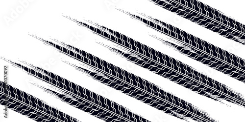 Tire track. Car, bike, motorcycle tyre mark with grunge effect isolated on white background. Wheel footprint on the road. Top view of rubber protector mark