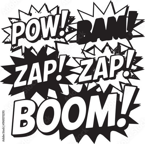  Need Pop art style comic sound effects, PNG Cartoon explosions, sound expression and comic speech bubble, set Victor Art no Background