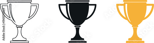 Three trophy cup icons in different colors for awards and recognition
