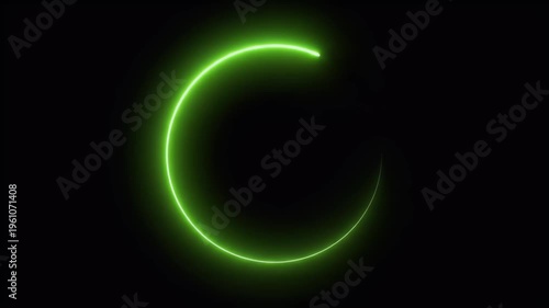 Glowing green arc on a black background, abstract, futuristic