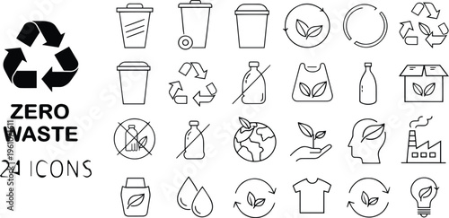 Zero waste and recycling icons collection eco friendly