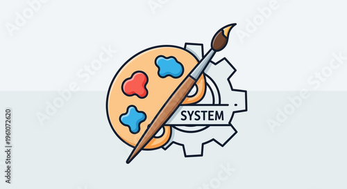 Artistic process icon palette and brush with gear symbol illustration