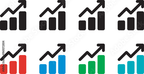 Growth icon set business graphs and charts icons, statistic data charts diagrams money symbols up down arrows vector illustration