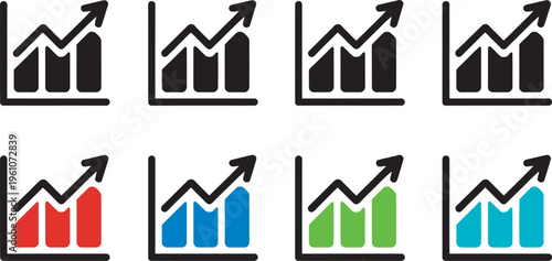 Growth icon set business chart graph collection, statistic data diagrams money symbols up down arrows vector illustration