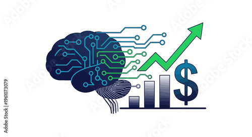 Artificial intelligence concept with brain and financial growth chart illustration