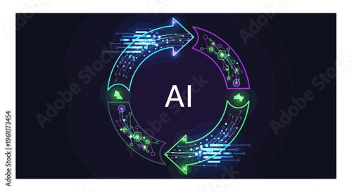 Artificial intelligence conceptual illustration ai technology cycle dark background